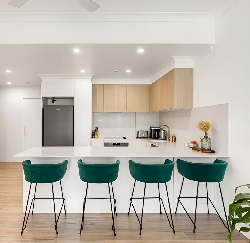 Modern White Kitchen With Timber Accents — Zero 21 Fit-Outs & Joinery: Kitchen Renovation Gold Coast in Molendinar, QLD
