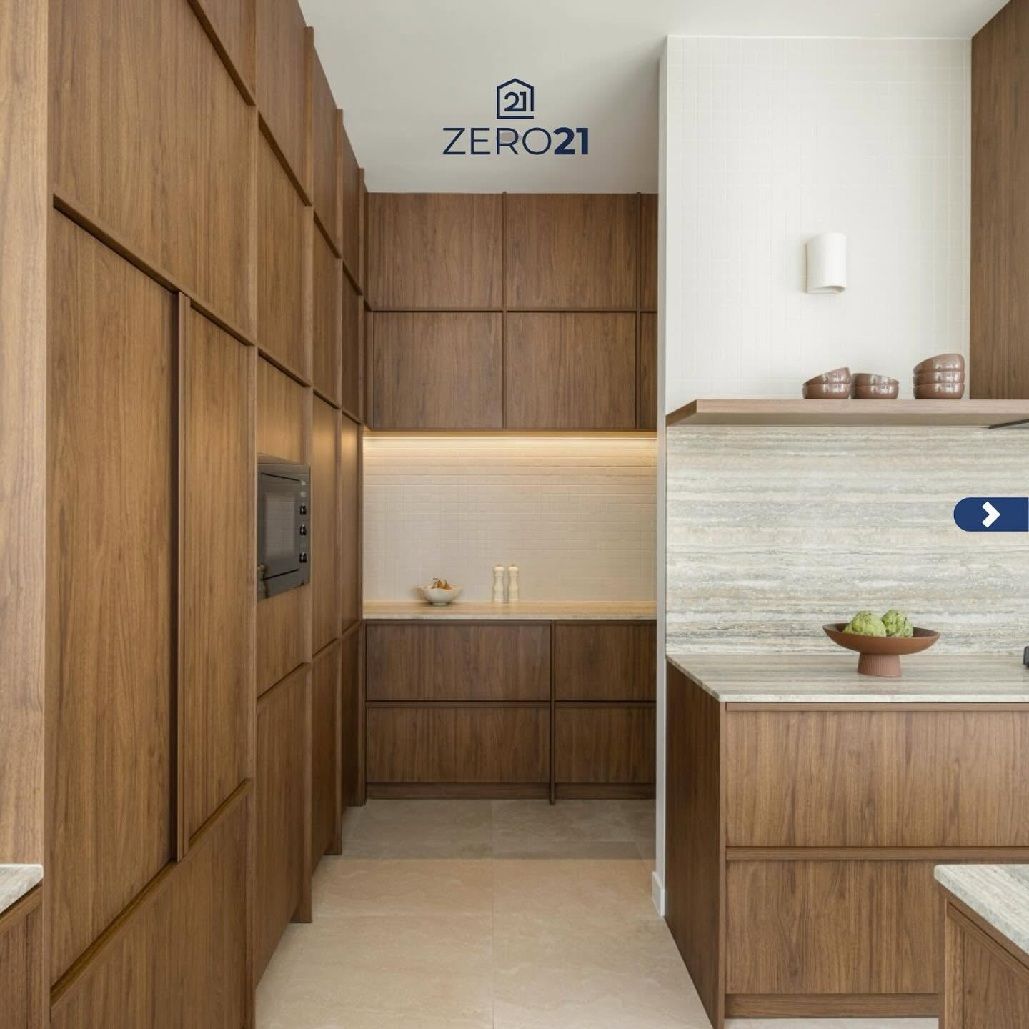 Warm Timber Kitchen With Stone Benchtops And Storage — Zero 21 Fit-Outs & Joinery: Kitchen Renovation Gold Coast in Molendinar, QLD