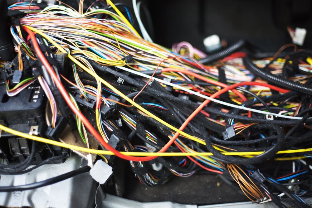 Tangled Bundle of Multicolored Electrical Wires and Connectors — Mullumbimby Auto Electrical in Ocean Shores, NSW