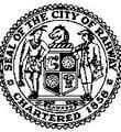 A black and white image of the seal of the city of park slope.