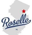 The logo for roselle new jersey is on a map of the state.