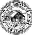 The seal of the county of union new jersey is a black and white image of a house.