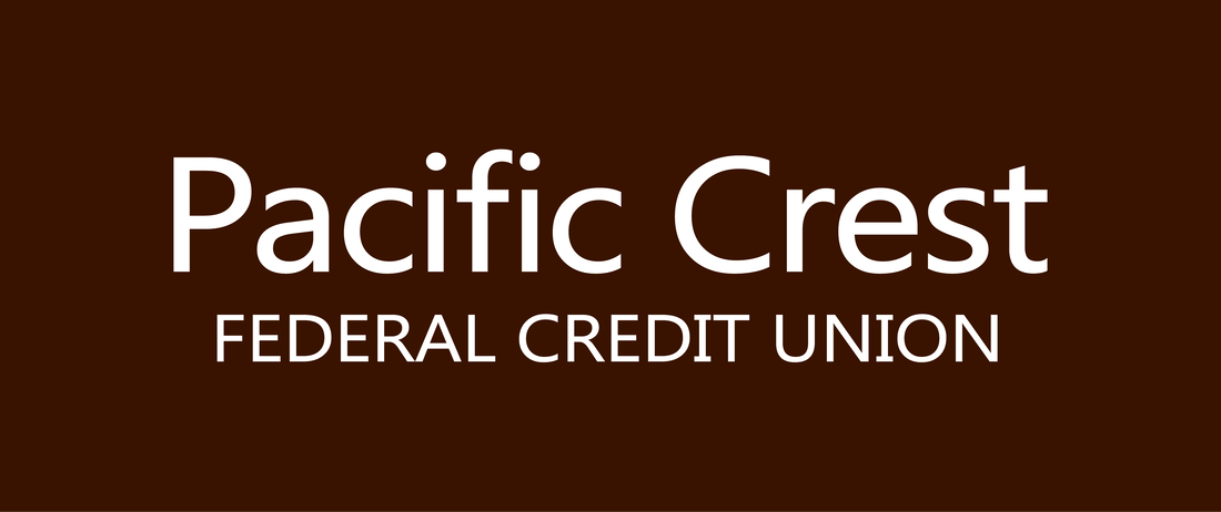 The pacific crest federal credit union logo is on a brown background.