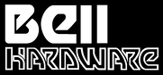 The bell hardware logo is white on a black background.