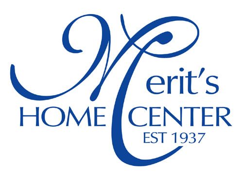A blue and white logo for merit 's home center