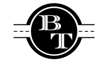 A black and white logo for BT Garages