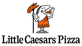Little Caesars Pizza logo with cartoon Roman holding a pizza