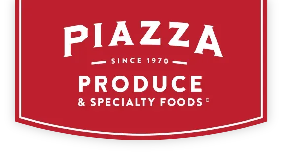 Piazza Produce logo: white text on a red background. Says 