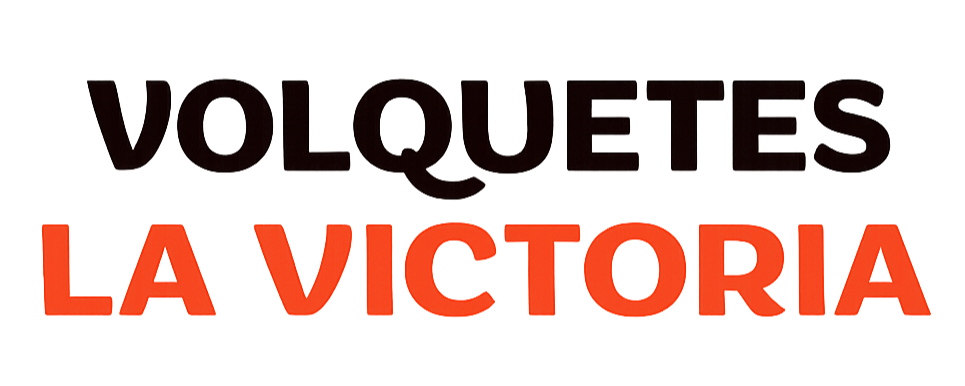 Texto en negro y naranja que dice “VOLQUETES LA VICTORIA” sobre un fondo blanco.