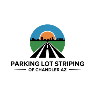 Parking Lot Striping of Chandler AZ logo with road graphic and sunset design for pavement marking brand