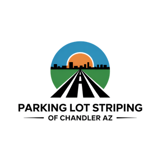 Parking Lot Striping of Chandler AZ logo with road graphic and sunset design for pavement marking brand