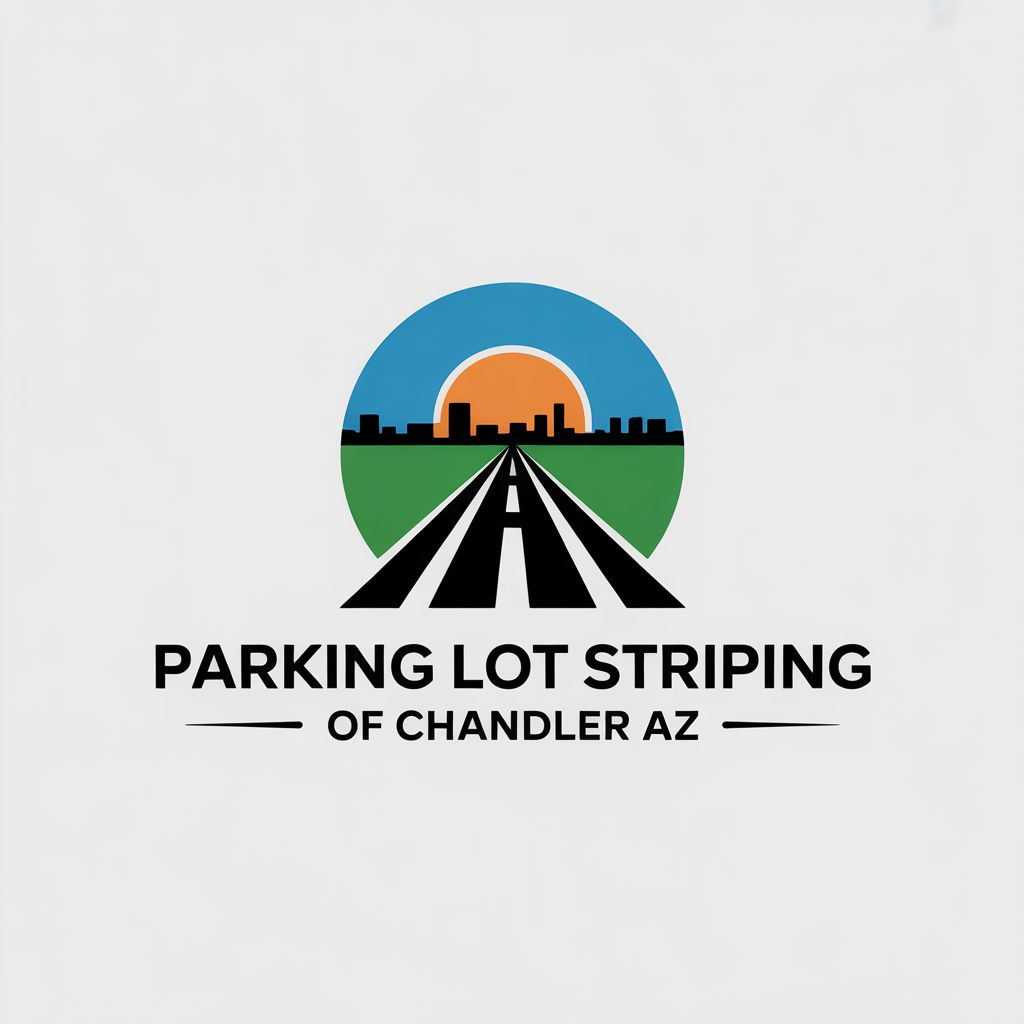 Parking Lot Striping of Chandler AZ logo with road graphic and sunset design for pavement marking brand