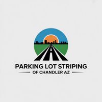 Parking Lot Striping of Chandler AZ logo with road graphic and sunset design for pavement marking brand