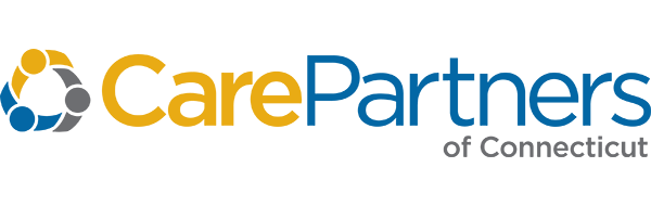 CarePartners of Connecticut logo: Blue, yellow, and gray icon with company name in blue and yellow.