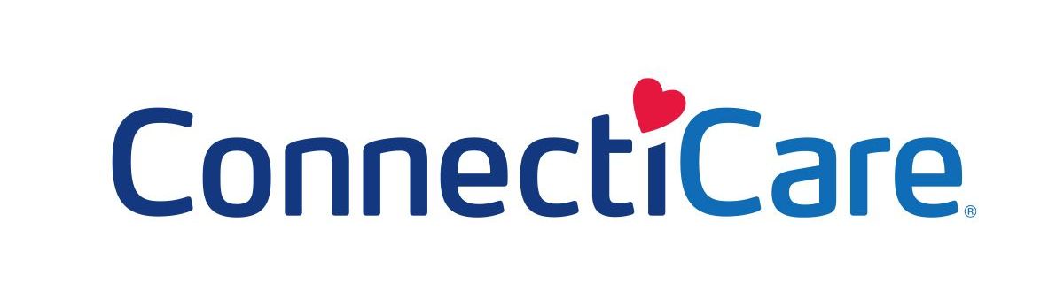 ConnectiCare logo with blue text and a red heart icon.