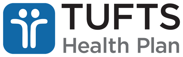 Tufts Health Plan logo: blue icon with people, black 