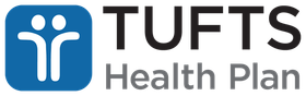 Tufts Health Plan logo: blue icon with people, black 