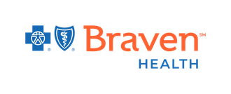 Braven Health logo: Blue and orange text with shield and medical symbol. 