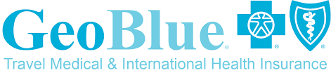 GeoBlue logo: teal text and symbols for travel medical and international health insurance.