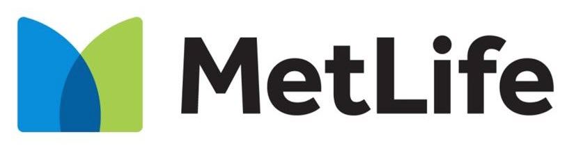 MetLife logo: Blue and green abstract design next to the black text 