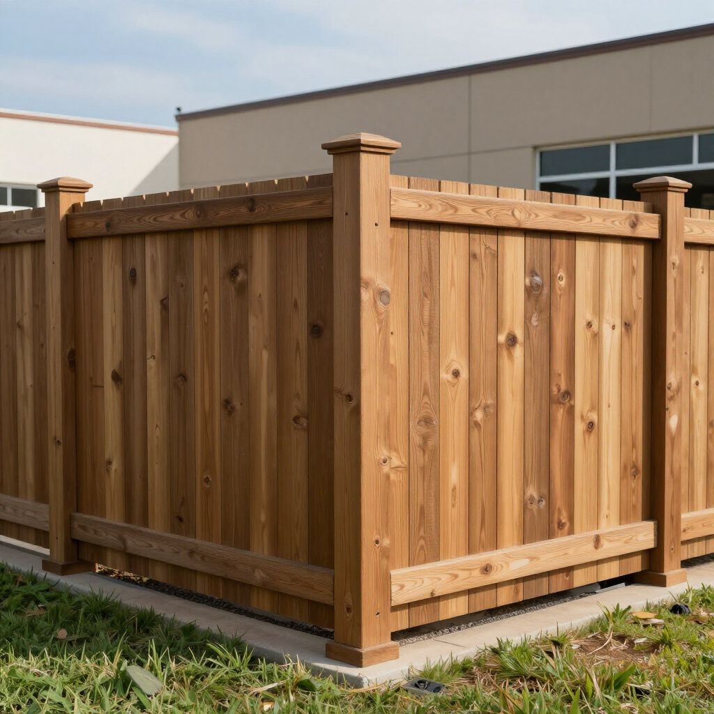 Wooden privacy fence near a building.