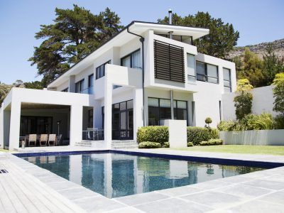 Modern white house with a pool.