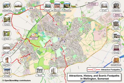 Map Of Wellington Somerset Short Walks In Wellington, Somerset.