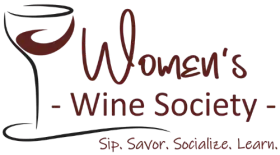 Logo for Women's Wine Society: Wine glass with burgundy wine