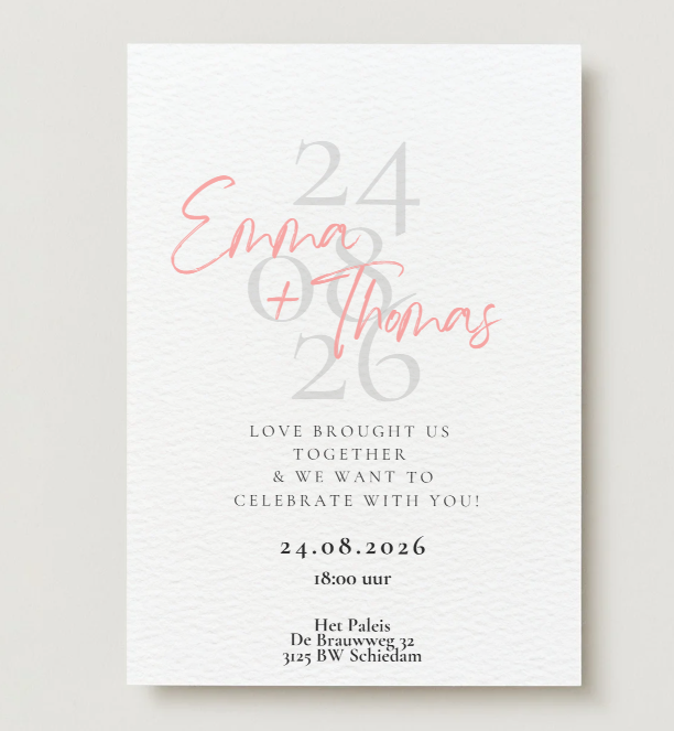 Modern wedding card with date overlay | Minimalist wedding invitation | Personalized wedding invitation