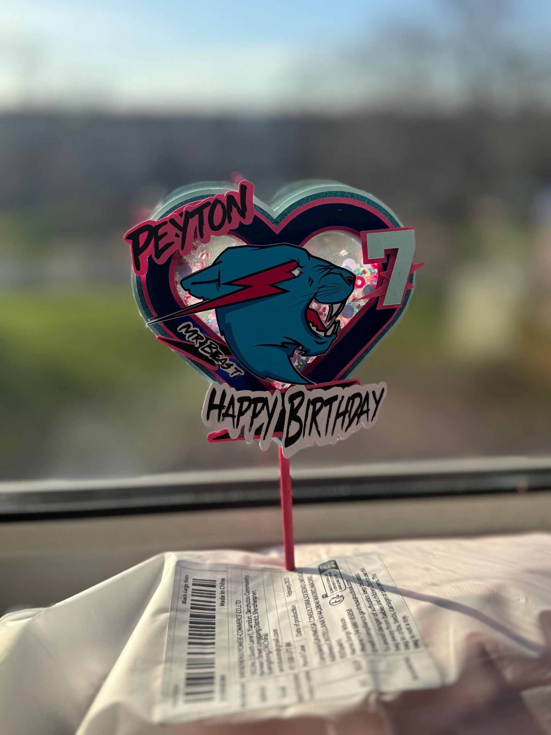 Custom youtube Beast girl  Shaker Cake Topper | Personalized Name & Age Birthday Decor for Kids Party Interactive Glitter Layered Topper