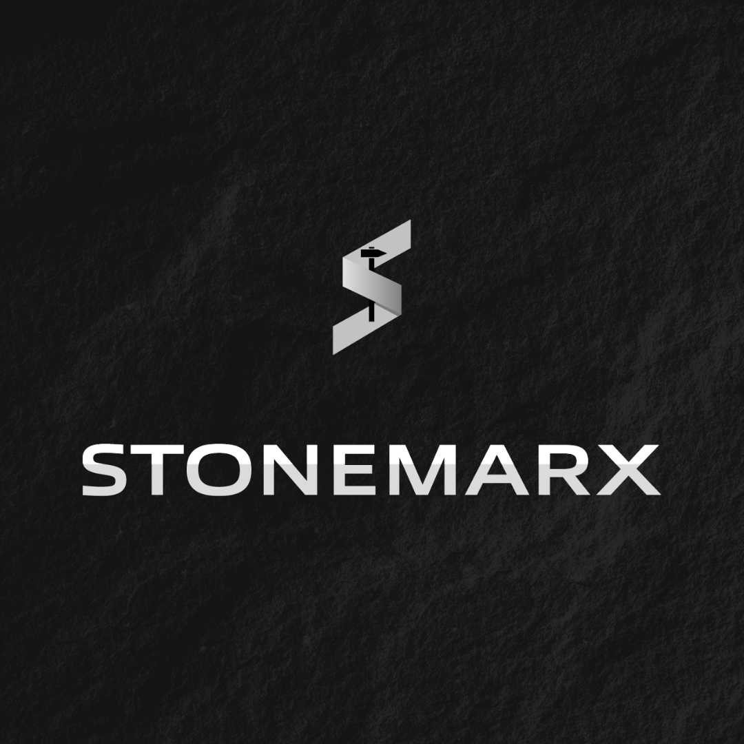 A logo for stonemarx on a black background