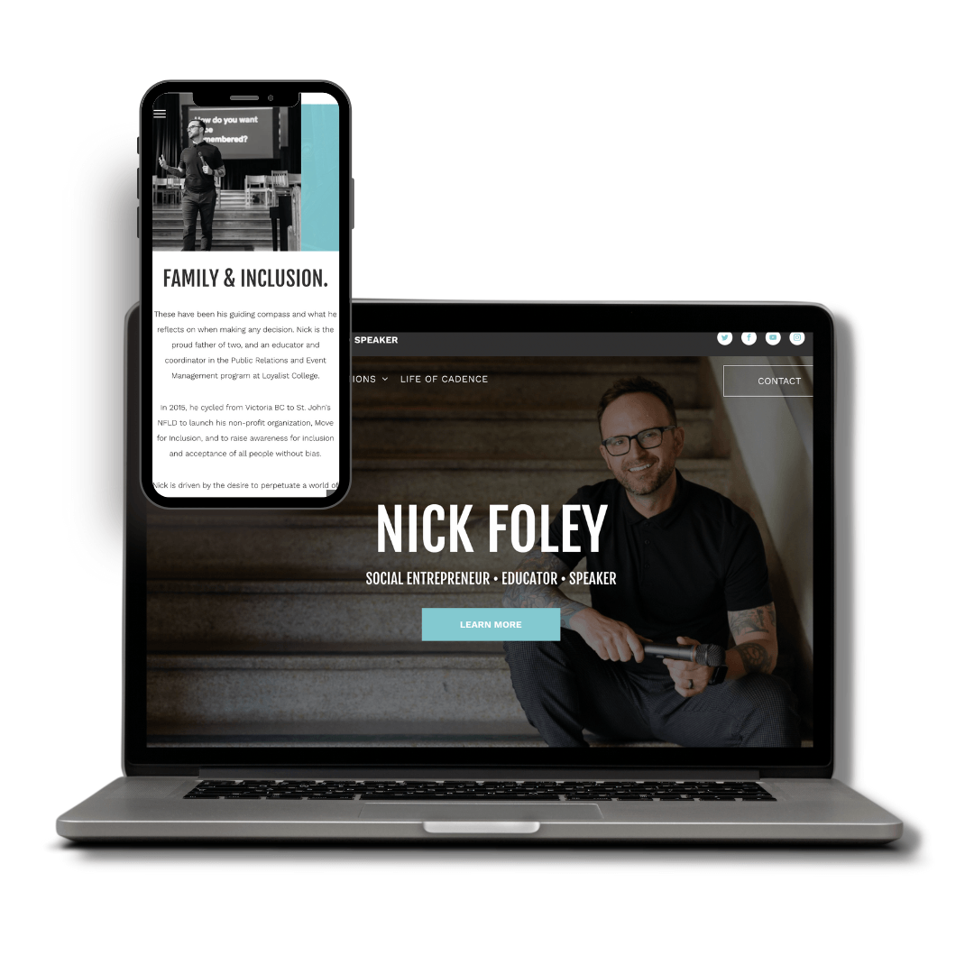 A laptop and a cell phone displaying a website for nick foley