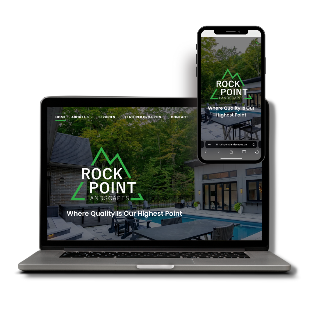 A laptop and a cell phone are displaying a website for rock point.