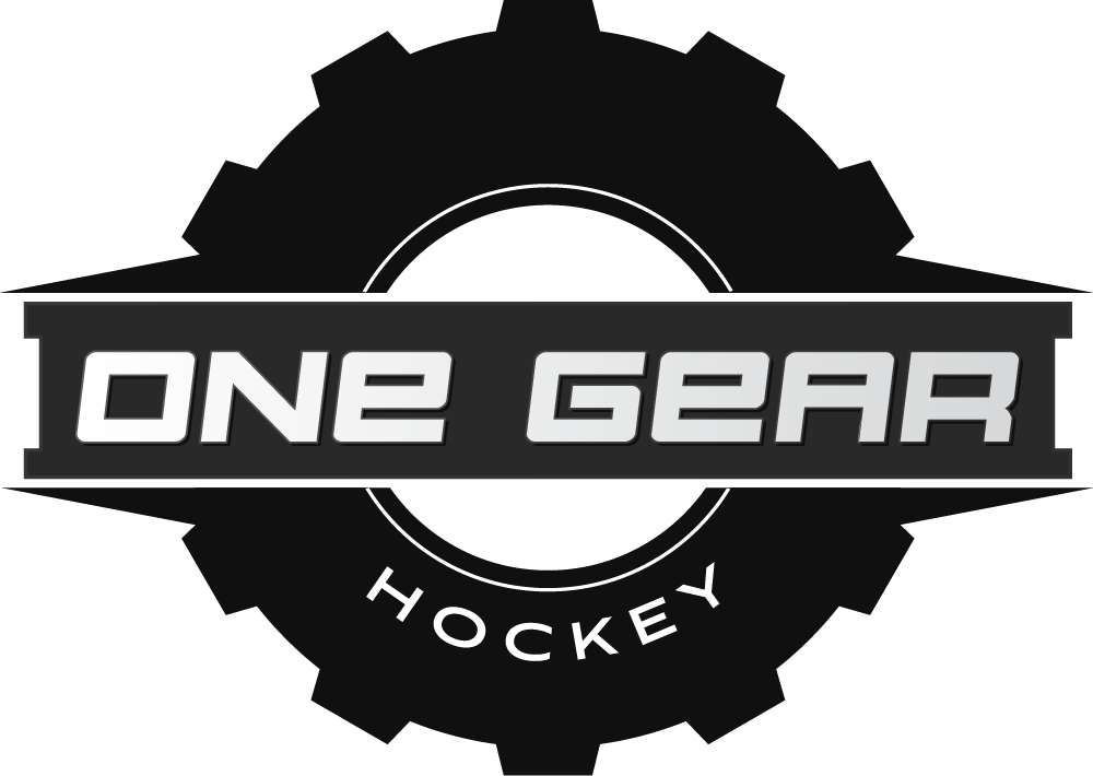 A black and white logo for one gear hockey