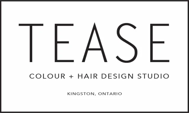 The logo for tease colour and hair design studio is black and white.