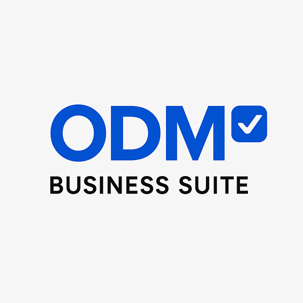 The odm business suite logo is blue and black on a white background.