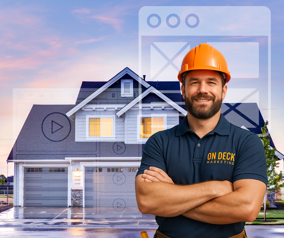 A man wearing a hard hat is standing in front of a house.