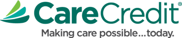 CareCredit logo with green and teal graphics and tagline: 