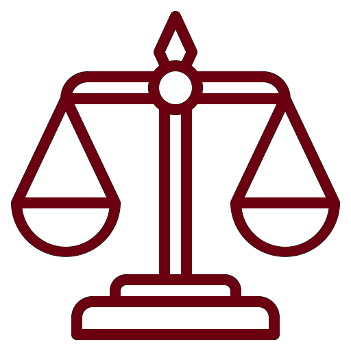 Ícone da balança da justiça: Um contorno marrom de uma balança de equilíbrio, representando justiça e lei.