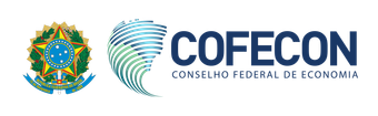 Logotipo do Conselho Federal de Economia (COFECON). Apresenta o brasão do Brasil, um globo terrestre e texto azul-escuro sobre fundo branco.
