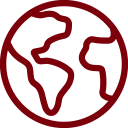 Contorno vermelho da Terra, mostrando continentes e oceanos.