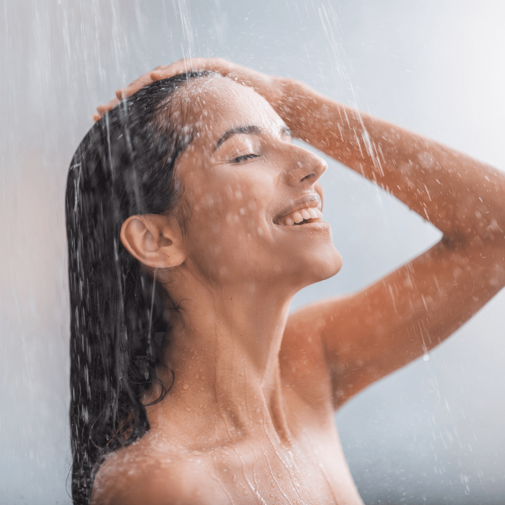 Woman in a shower with solar hot water