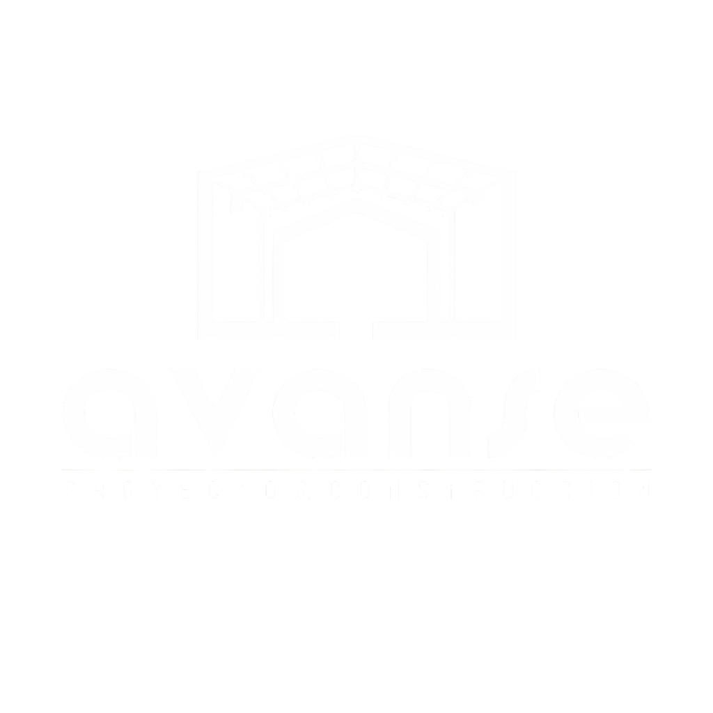 Logo for Avanse, a construction company, featuring a building outline in gray and orange with the company name below.
