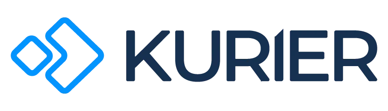 o logotipo do kurier está em um fundo preto