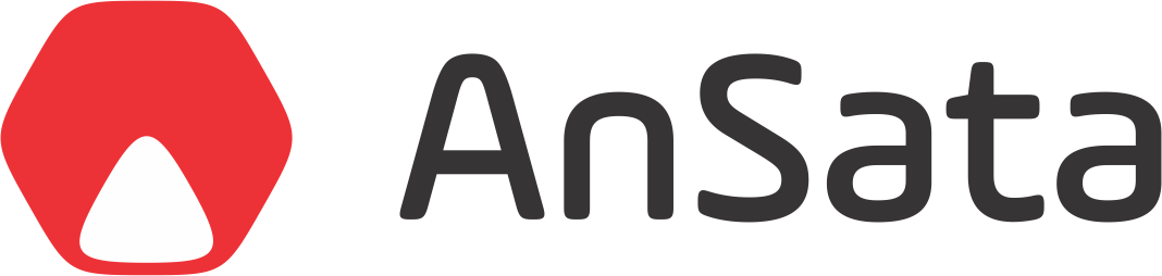 o logotipo da ansata está em um fundo vermelho.