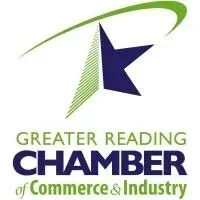 Logo for Greater Reading Chamber of Commerce & Industry with a blue star, green swoosh, and text.