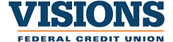 Visions Federal Credit Union logo with dark blue text and a tan underline.