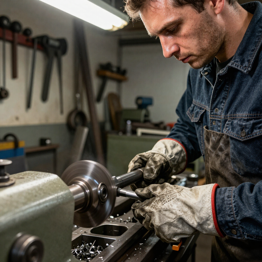 hombre trabajando en una pieza de metal