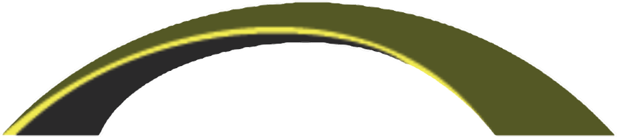 Arch shape, olive green and black, with a thin yellow line at the top.