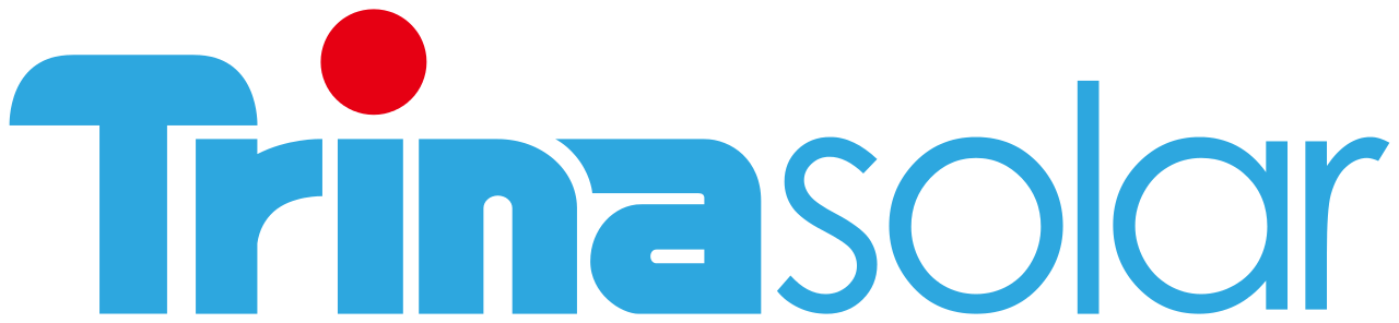 A blue and red logo for trinasolar with a red circle in the middle